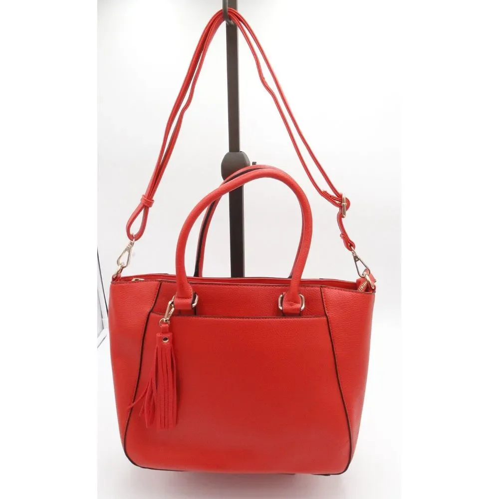 G.H. Bass & Co. Red‎ Faux Pebbled Leather Large Womens Satchel Tote & Body Bag